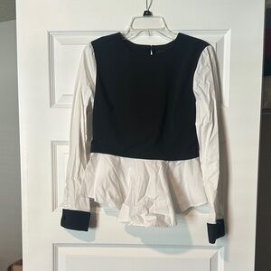 DO+BE White and Cream Peplum Blouse with Peter Pan Collar